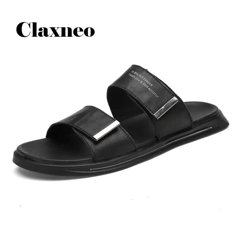 Мужские кожаные шлепанцы 2021 Мужская Летняя обувь повседневные пляжные уличная