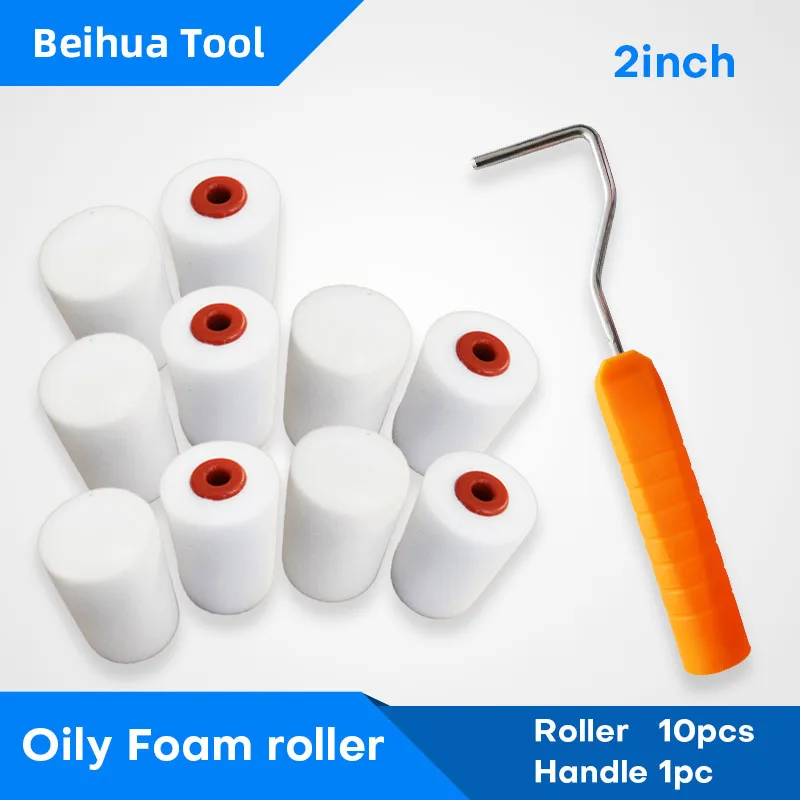 11PCS/set 2inch Oily Foam Roller Brush kit Polyester Sponge Mini Paint Roller for Wall decoration 50x35mm Painting Handle Tools