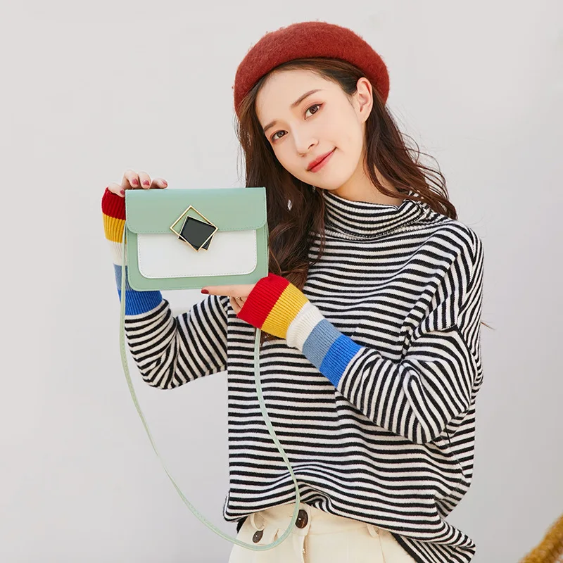 

2021 Fashion Messenger Bags CrossBody Bag For Women Simple Contrast Color Hasp Small Shoulder Bag Women Flap Bags Handbag