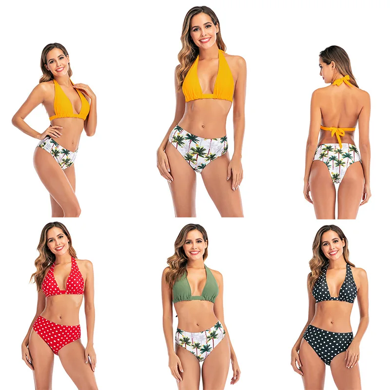 2020 сексуальный купальник бикини с высокой талией и принтом в горошек женский