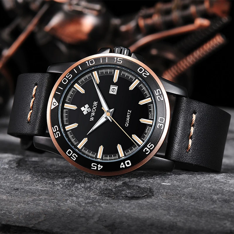 WWOOR мужские часы 2020 роскошные кожаные спортивные водонепроницаемые кварцевые