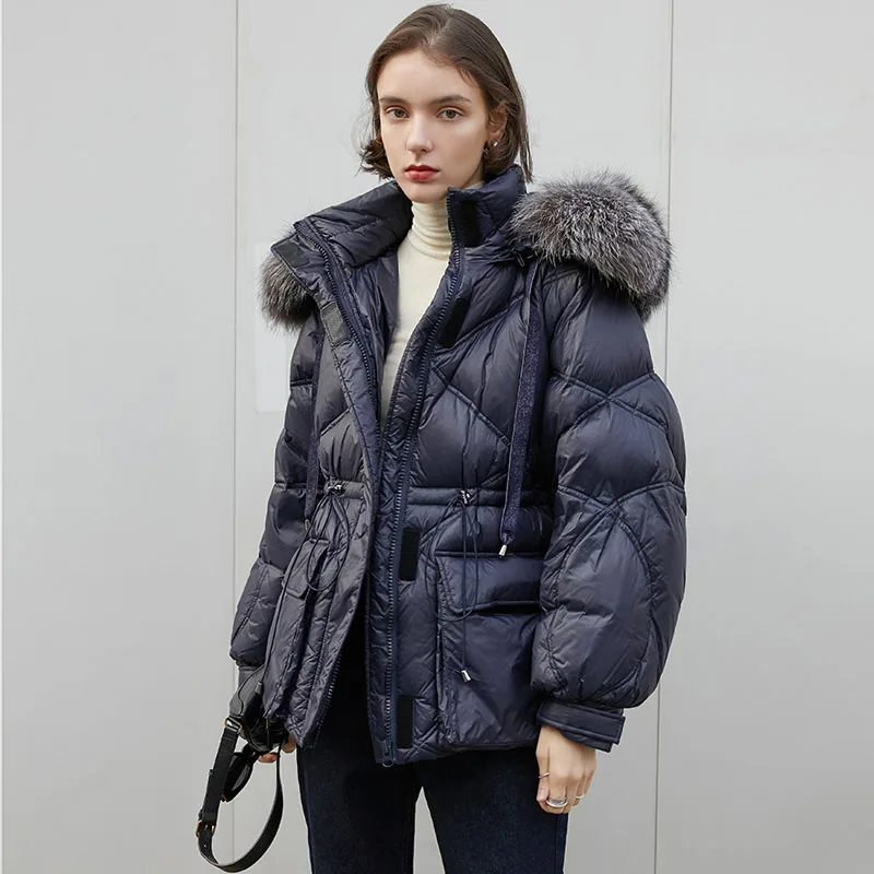 Janveny большой натуральный Лисий меховой воротник длинное пуховое пальто 2020 новая