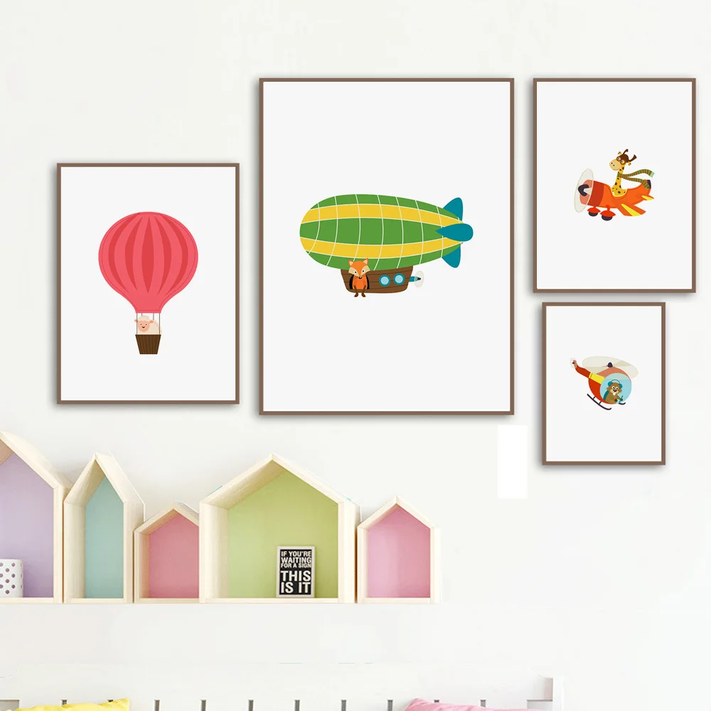 Постеры и принты в скандинавском стиле с изображением животных воздушных шаров