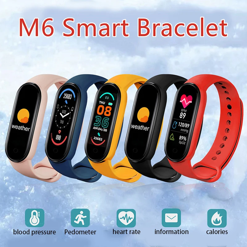 

Color LED Bracelet Watch Band Fitness Tracker Heart Rate Blood Pressure Monitor 5 Color Screen Smart Wristband Sport M6 The New