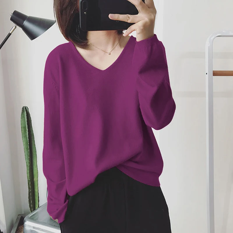shintimes Thin Fall Women Sweater 2022 Sexy V-Neck Knitted Long Sleeve Korean Style Autumn Womens Pullover Sweaters Pull Femme | Женская