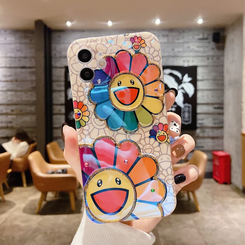 

sumkeymi Cute Animal Sunflower Smiley Avocado Blu-ray Soft Silicone Cover Phone Case For iphone 11 12 7 Plus mini Pro Max XS XR