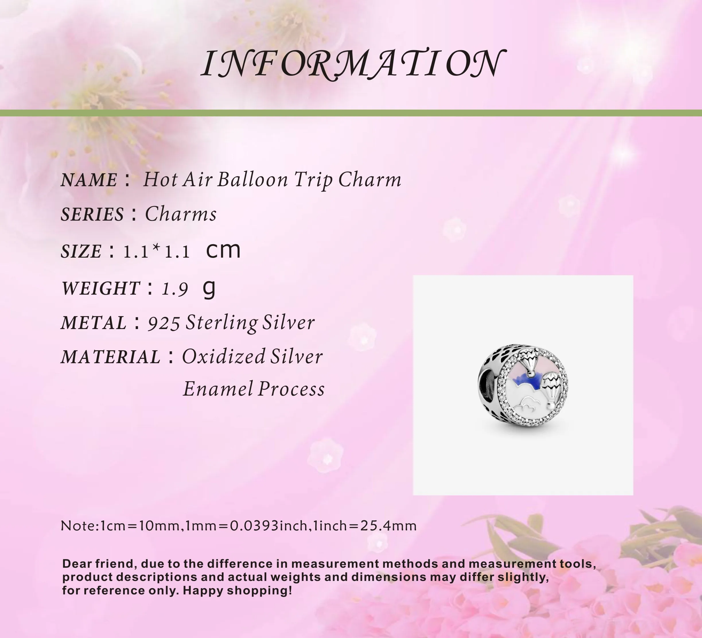 Модные бусины из стерлингового серебра 925 с шаром в горячем воздушном шаре, подходят для оригинальных браслетов Pandora для женщин, ювелирных изделий DIY.