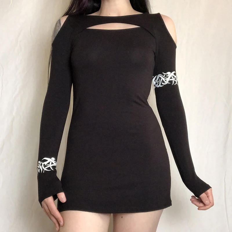 

Women’s Casual Long Sleeve Skinny Dress Fashion Rhinestone Wing Hollow Round Neck Short Dress