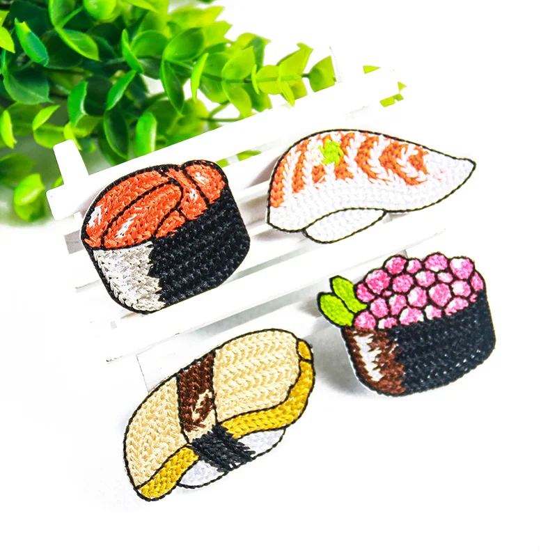 Вышитые нашивки для суши с лососем 4 шт. аппликация утюга ручная работа товары