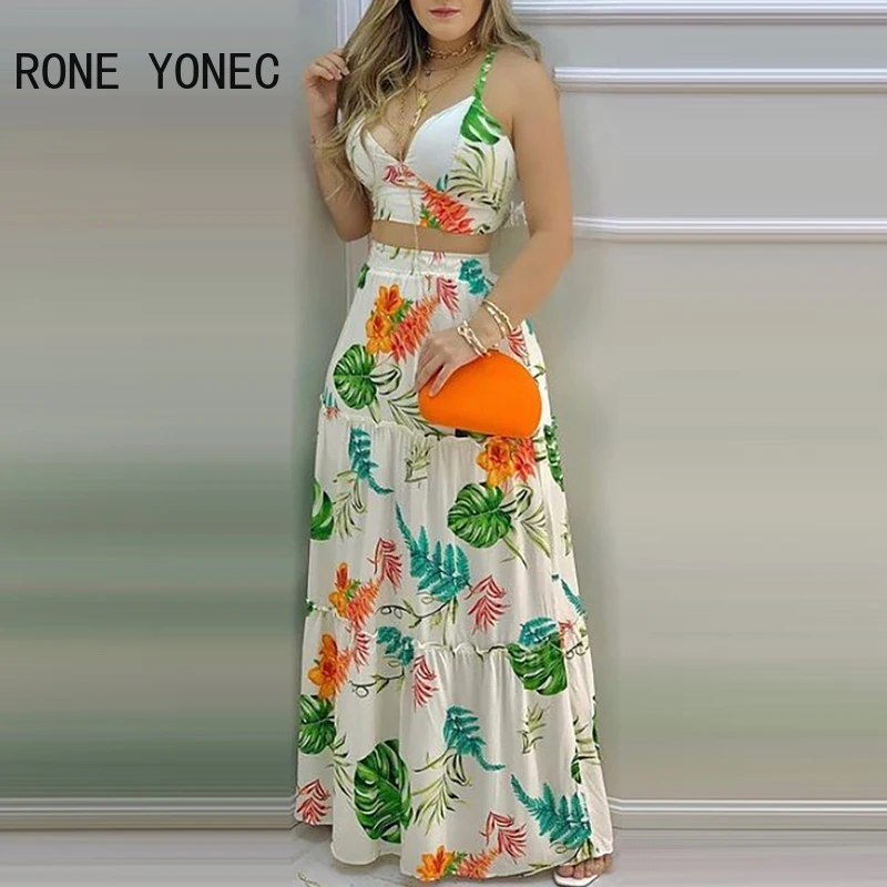 Женский комплект из двух предметов топ без рукавов и юбка с цветочным принтом V