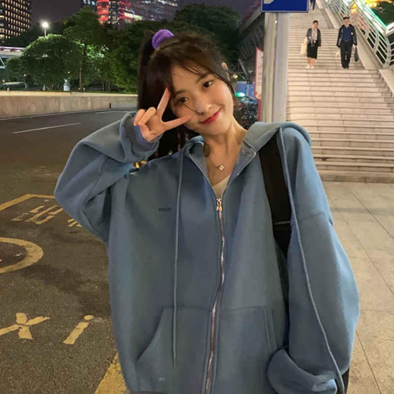 

Осенний Модный свитшот на молнии, женская одежда, Свитшот оверсайз, винтажный пуловер с карманами и длинным рукавом в стиле Харадзюку