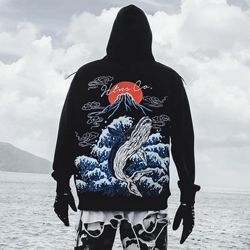 2019 модная уличная Рыба Печать толстовки хип хоп махровая хлопковая Swag Tyga Sudadera Hombre