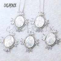 4 pcs virgin mary medal pendant zircon shell pendant necklace jewelry gift for lady wholesale jewelry gift for lady 50109