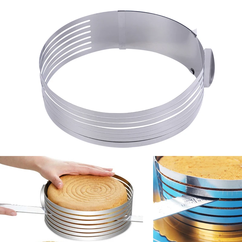 

16-30cm Adjustable Round Stainless Steel Cake Ring Mold Layer Slicer Cutter DIY