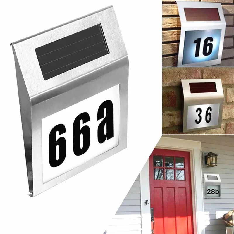 

2LED Wall Lamp Door Number Indicator Solar Light Garden Wall Decor Outdoor Signal Door Light Stainless Steel
