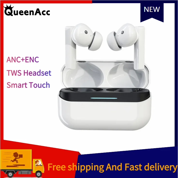 

QueenAcc ANC Headphone TWS Bluetooth Headset Active Noise Cancelling ENC Earphone Sport HiFi Stereo Earbuds Music Touch With Mic