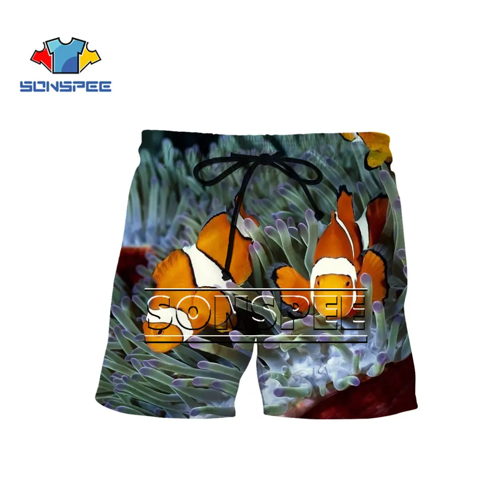 

SONSPEE 3D Printing 2021 New Summer Beach Shorts Clownfish Cute Romantic Blue Cool Seabed Fashion Harajuku Cute Plus Size Shorts