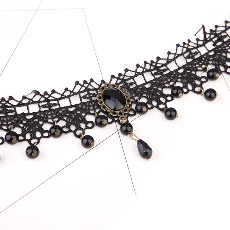 Черное Кружевное ожерелье крючок цветок вода в форме капель кисточкой нагрудник