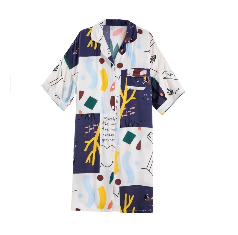 Женская хлопковая ночная рубашка летняя яркая домашняя одежда для девочек