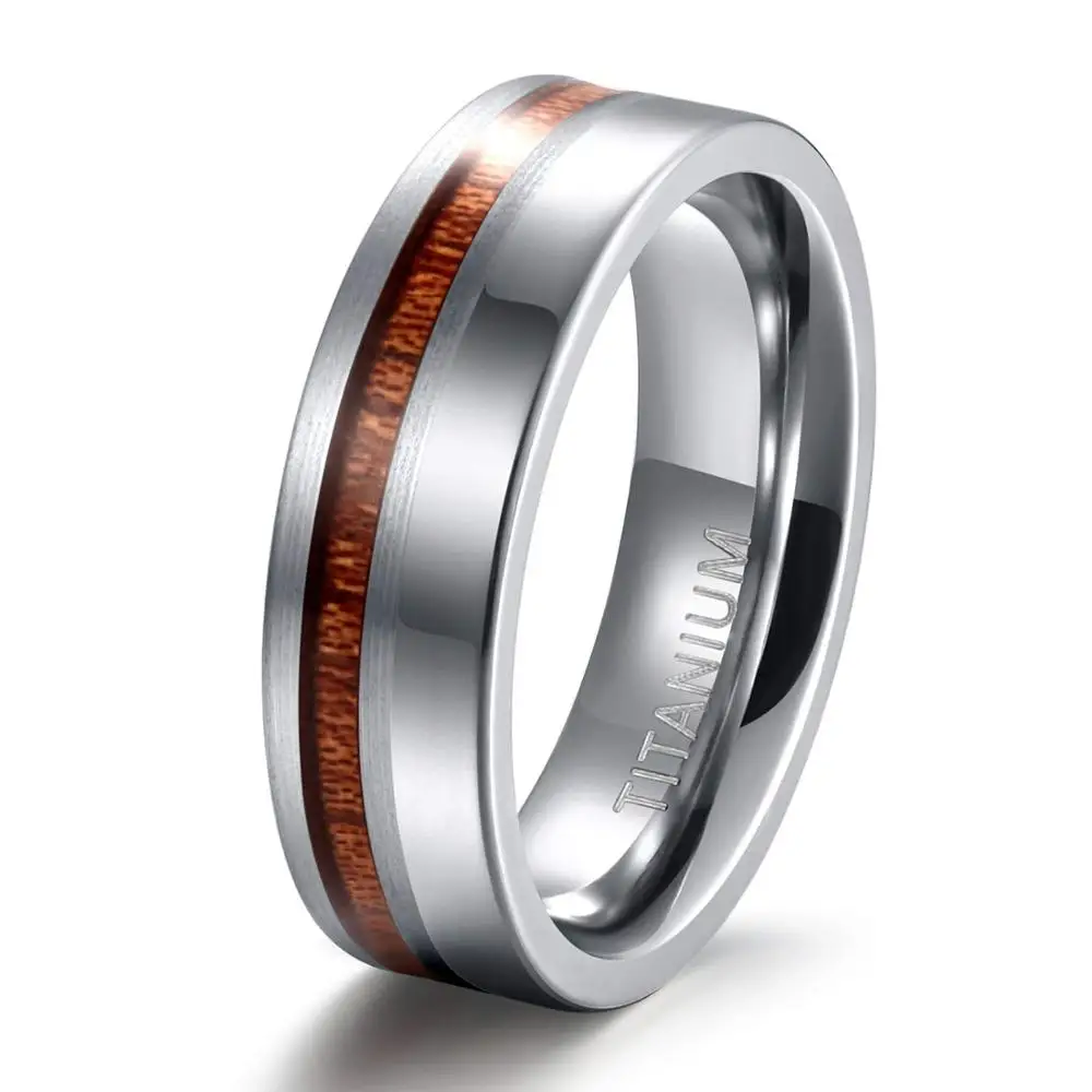 6mm TIGRADE, титановые мужские кольца, 6 мм, 8 мм, обручальное кольцо для мужчин, матовое и полированное кольцо для мужчин, серебряное с природой, деревянная инкрустация, размер 6-13 - Цвет основного камня: 6mm