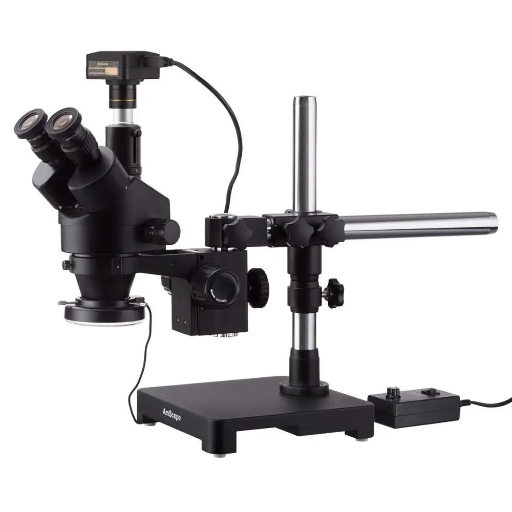 AmScope 7X-45X черный Тринокулярный Стерео зум микроскоп на одна рукоятка стрелы Стенд
