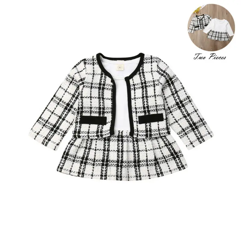 Комплект одежды для маленьких девочек 1 6 лет клетчатое пальто с длинным рукавом