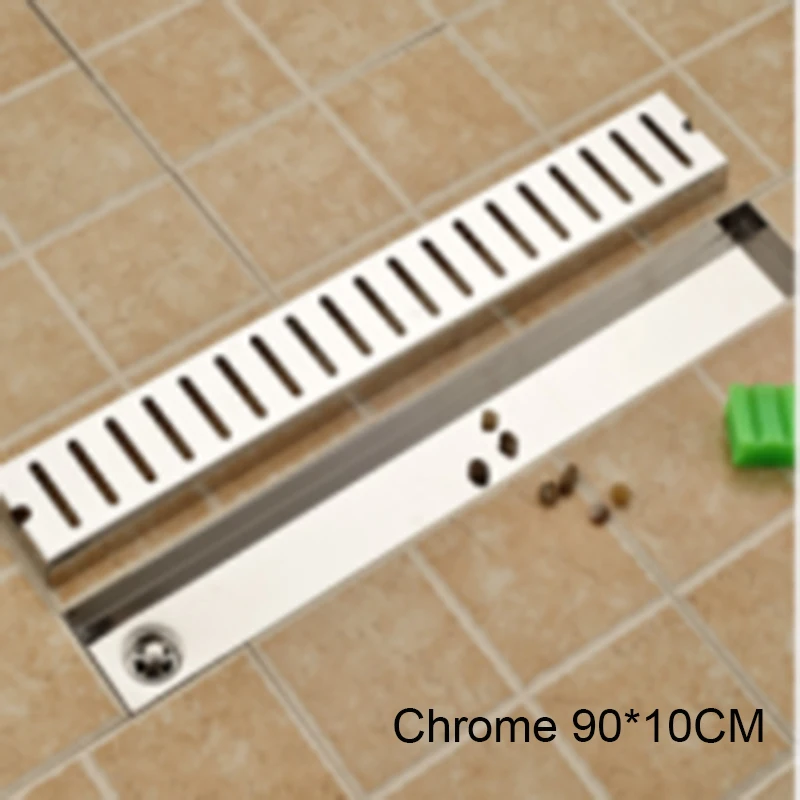 Chrome 90 10cm Onyzpily Ванная комната сводом и напольным трапом 70/90 см линейный сток Нержавеющая сталь линейный длинный Ванная комната канал керамической плитки caniveau Слива douch - Цвет: Chrome 90 10cm
