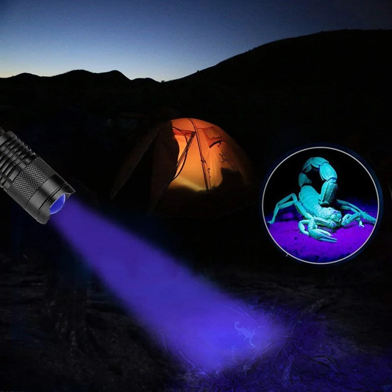 LED UV Flashlight Ultraviolet Torch With Mini Zoomable 3 Modes For Money Detector Leak and Cat Pet Urine | Лампы и освещение