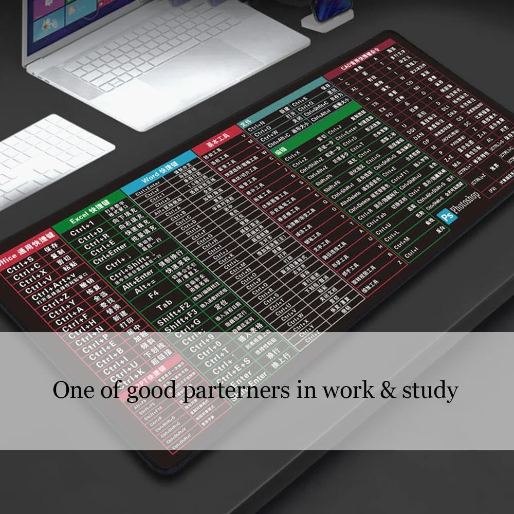 Hot Key Printed Mouse Pad Large Waterproof Keyboard Mat Anti-Slip with Locking Edge for Desktop Laptop Office Gamer |