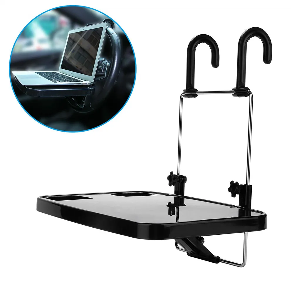 

Portable Hanging Laptop Trays Auto Lunch Desk Steering Wheel Mate Foldable Vehicle Back Seat Table for Food Drink Cup Holder
