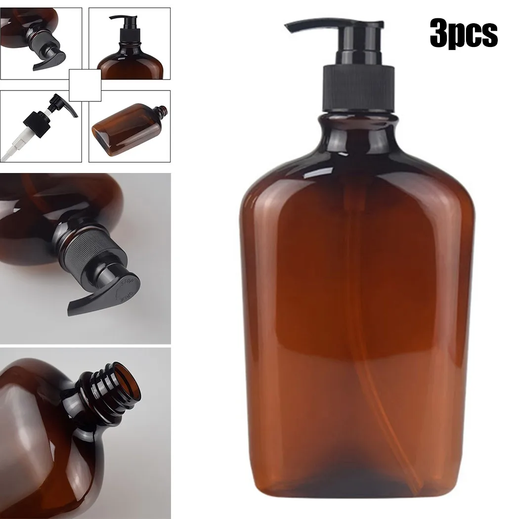 

3pcs 500ml Pump Bottles Round Tea Shoulder Flask Plastic Bottle Shampoo Shower Gel Bottle Body Milk Bottle For Shower Gel Hand