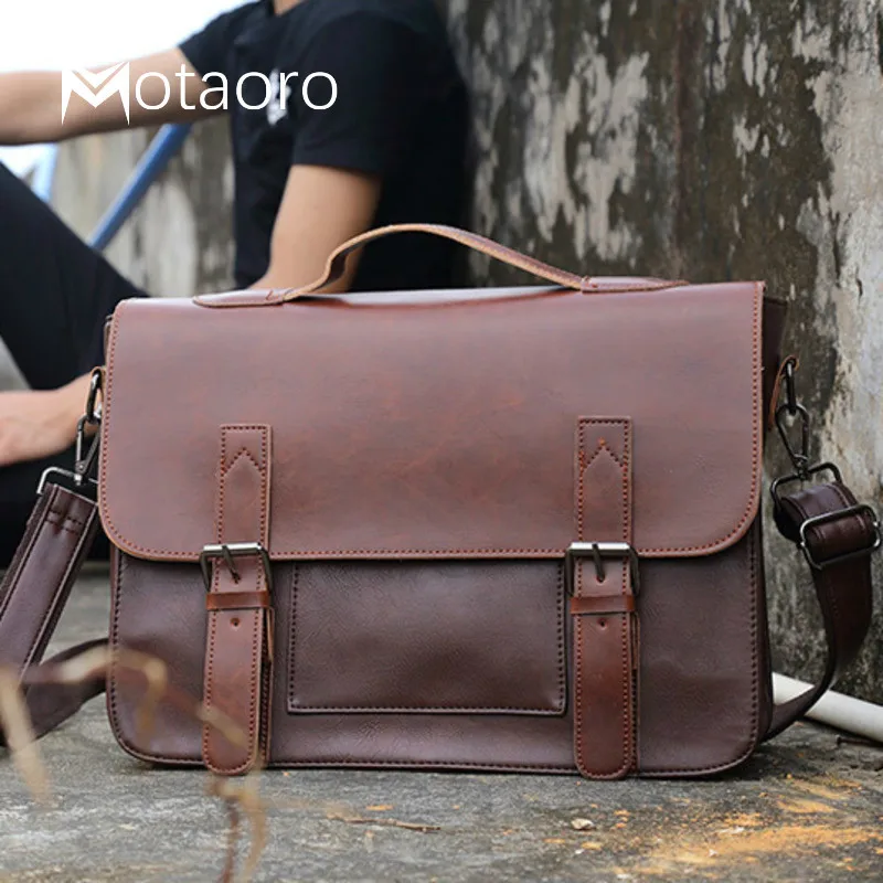 

Mens Bag Big Capacity Leather Retro Briefcase Shoulder Bag Strap Men Business Handbag Black Bag Bolso Bandolera Hombre Sac Homme