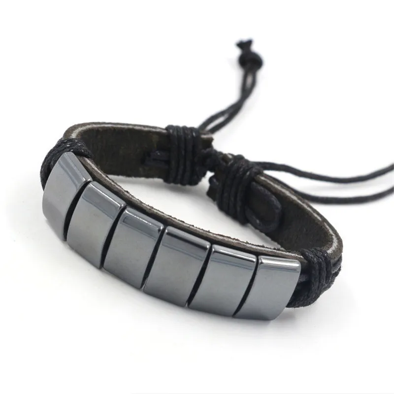 

New Fashio Braided String Bracelet Men Obsidian Brazalete Adjustable genuine leather Weave Charm Braslet For Homme Hand Pusera