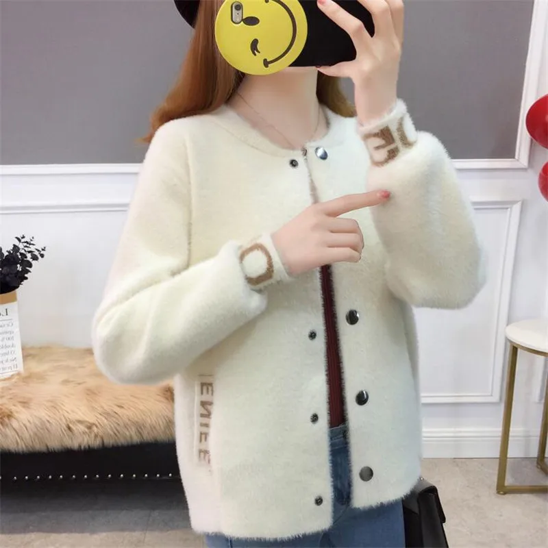 2019 Женская куртка короткий свободный бархатный кардиган с круглым вырезом и