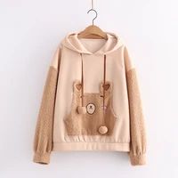 harajuku kawaii plush hoodies girls autumn cute cartoon heart hooded fleece sweatshirt winter aesthetic fashion thick clothes