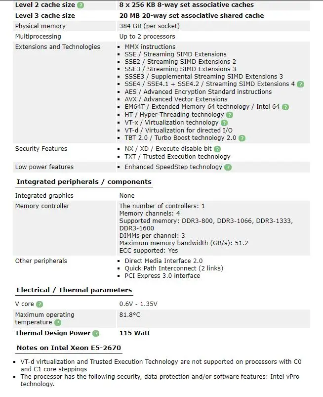 

Xeon E5-2670 Eight Cores Processors 2.60GHz 20MB Smart Cache 8.00 GT/S QPI TDP 115W LGA 2011 CPU 100% normal work