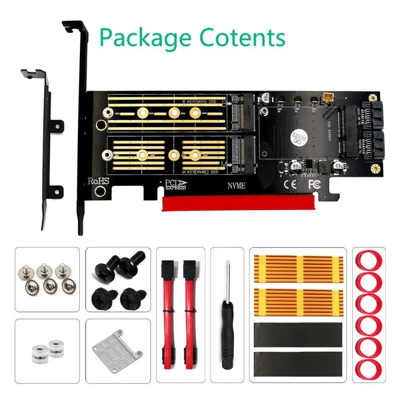 адаптер 3 в 1 msata m 2 pcie nvme ssd к pci e 30 4x sata 30 для m2 nvme ahci sata msata