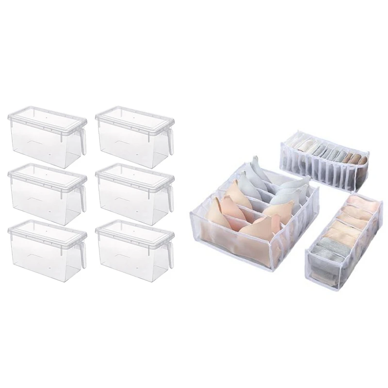 

6PCS Food Storage Containers Freezer Refrigerator Storage Box with 3Pcs Underwear Bra Organizer Storage Box