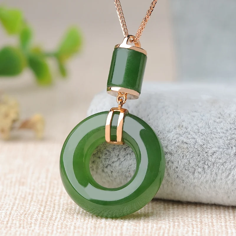 Jade Ping подвеска с пряжкой женское ожерелье и тианью шпинат зеленый кулон 18 К