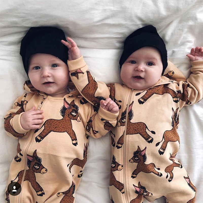 Детский комбинезон с осликом TinyPeople хлопковый капюшоном для мальчиков и девочек