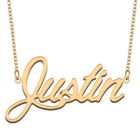 justin name necklace for women stainless steel jewelry 18k gold plated nameplate pendant femme mother girlfriend gift