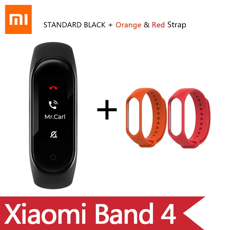ad Orange red strap Умный Браслет OriginalXiao mi Band 4 на английском, испанском и русском языках, 3 цвета, AMOLED экран, mi band 4, Smartband, fitness Traker - Цвет: ad Orange red strap