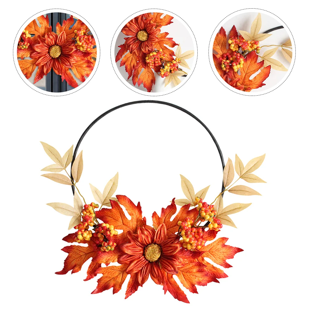 

1Pc Artificial Maple Leaf Garland Decorative Wreath Door Pendant Wreath (Orange)