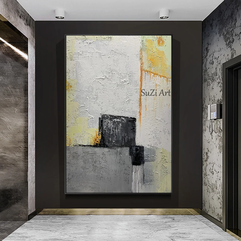 Ручная роспись, современная абстрактная масляная краска, белая и Золотая текстура на холсте, абстрактная Настенная картина, Настенный деко...