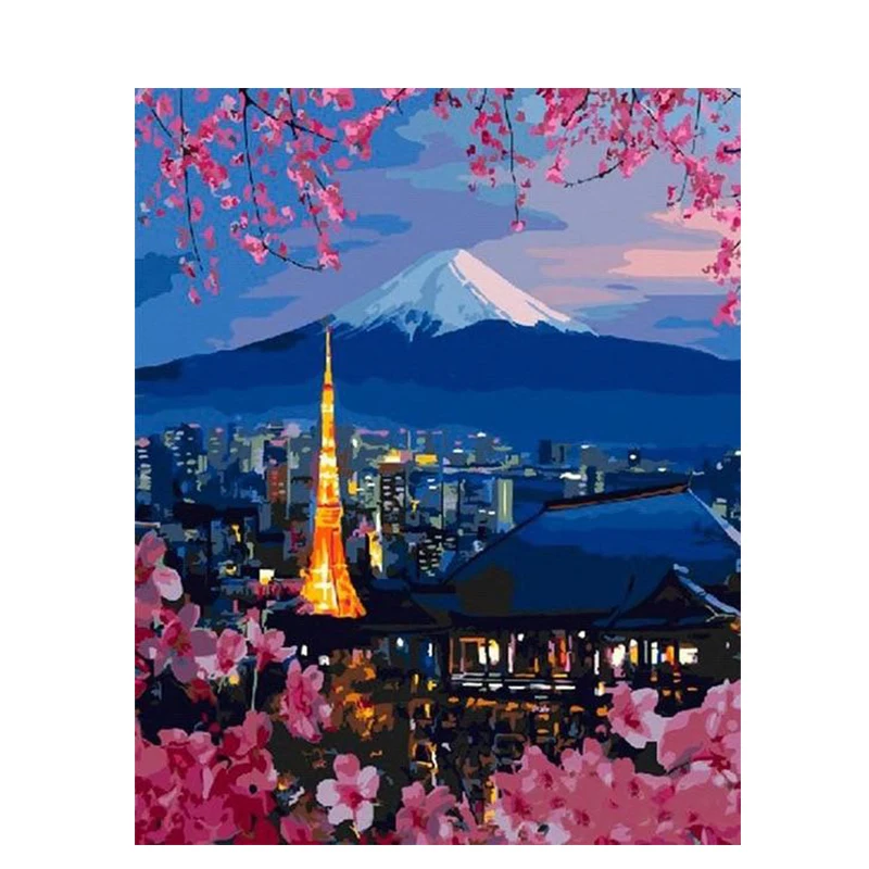 

PhotoCustom DIY Paint By Numbers Tower Scenery 60x75cm Oil Painting By Numbers On Canvas Frameless Number Painting Home Decor