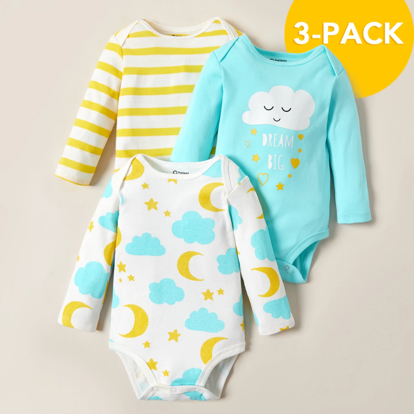 

PatPat New Arrival Hot Sale Spring and Autumn 3-pack Baby Cloud Bodysuits Set Baby Girl and Boy Clothing