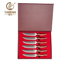 yarenh 6 pcs professional steak knife sets 67 layers damascus stainless steel sharp blade cut meat kitchen knife rosewood handle
