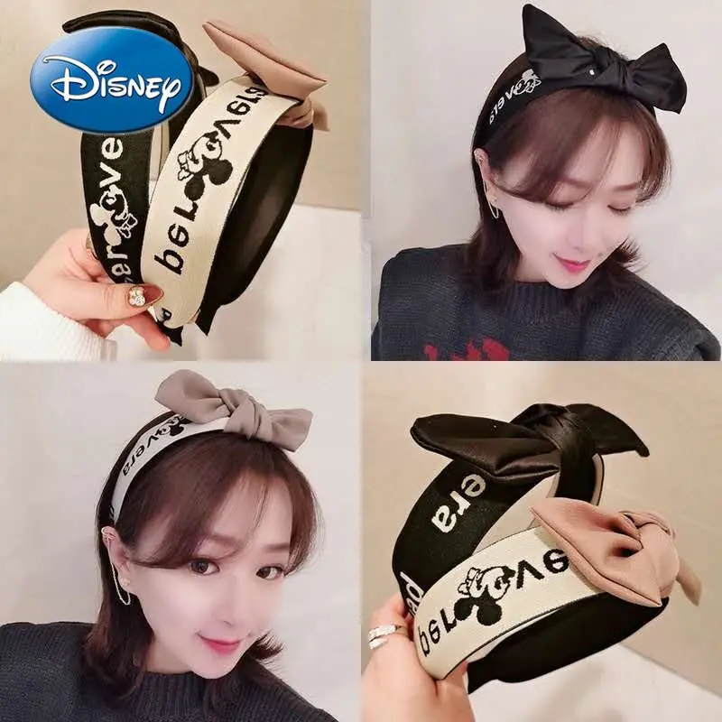 

Disney Mickey Mouse Hair Headdress Women Bow Hair Band Korean Hairpin Wide Side Pressing Hair Band Female Headdress