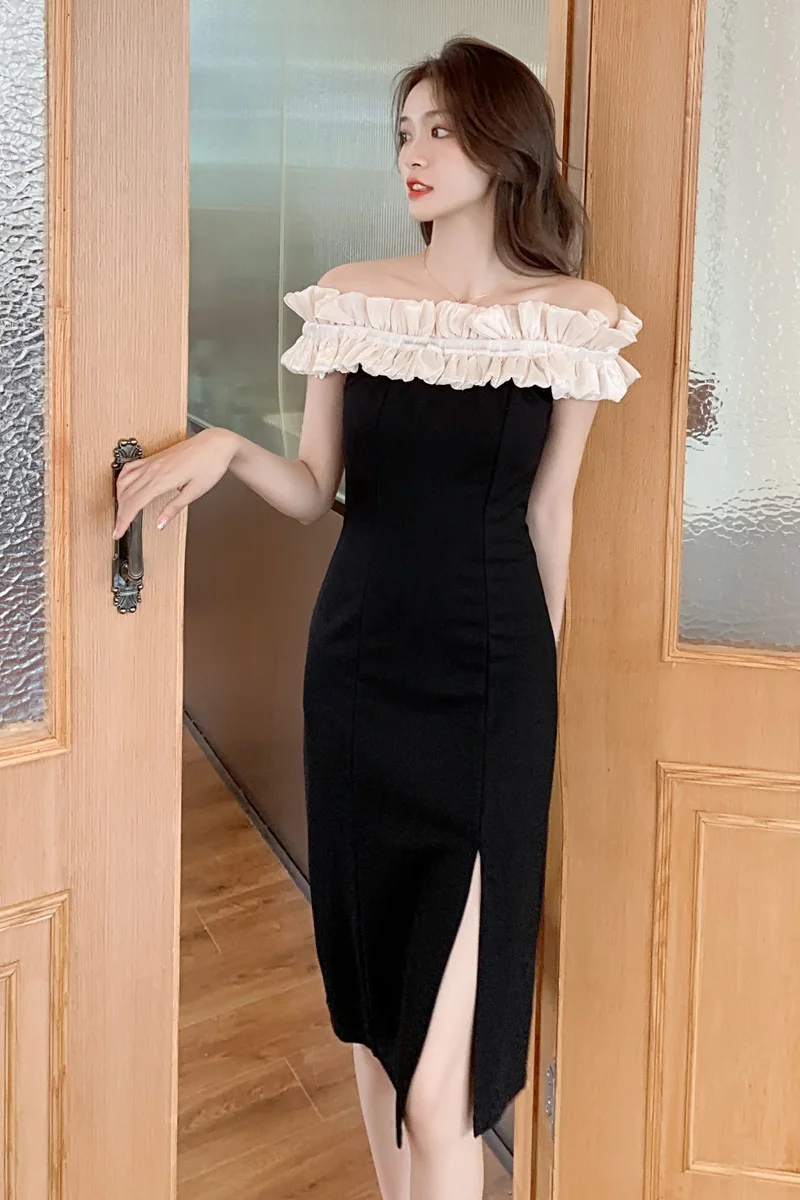 

COIGARSAM Women one-piece dress korean New Summer Dresses Black 9631
