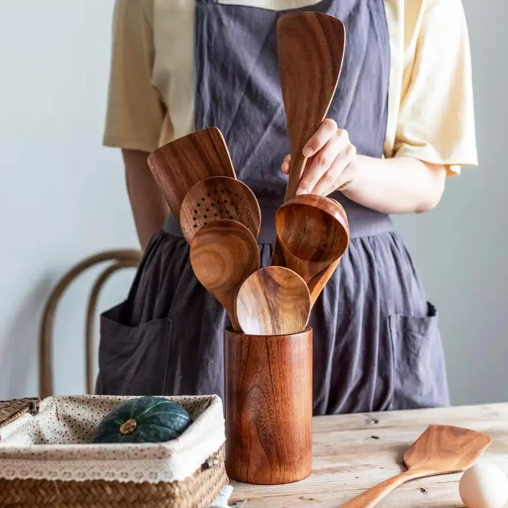 Таиланд тиковое дерево натуральное столовая посуда ложка ковш Тернер длинный